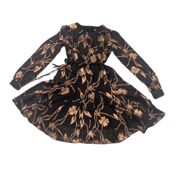 ⚡Tommy Hilfiger Black & Gold Floral Fit-and-Flare Dress – Size 4 – EUC - Picture 3 of 4